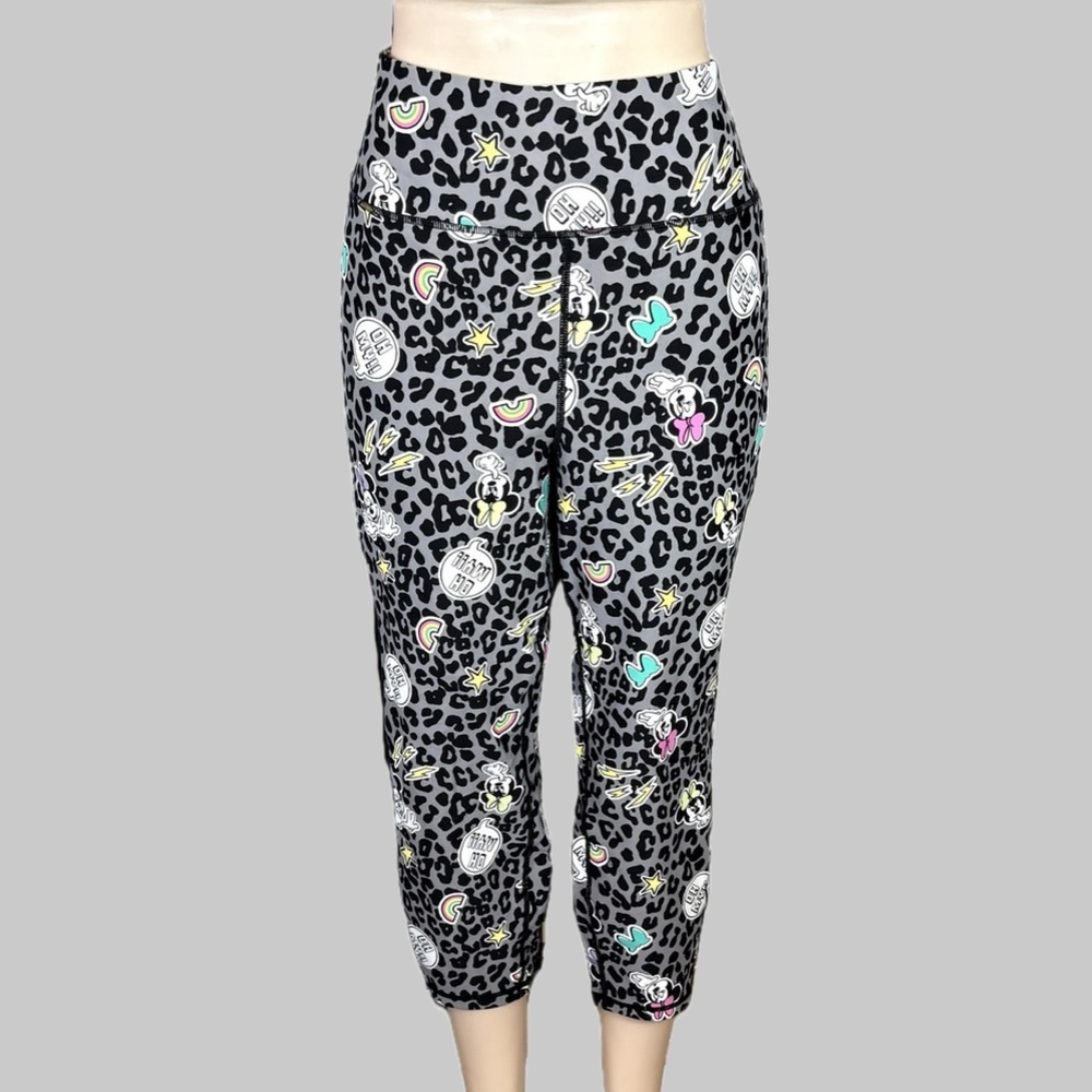 Disney 6X Athleisure Gray Minnie Mouse Oh My Graphic Leopard Print Pockets Pants